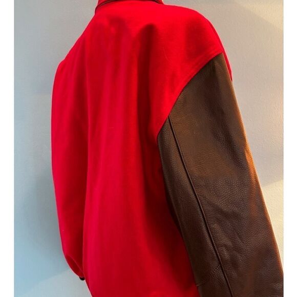 VTG Bean Town Brand Apparel Varsity Collegiate Jacket Leather Wool Quilted L RED - Picture 4 of 8